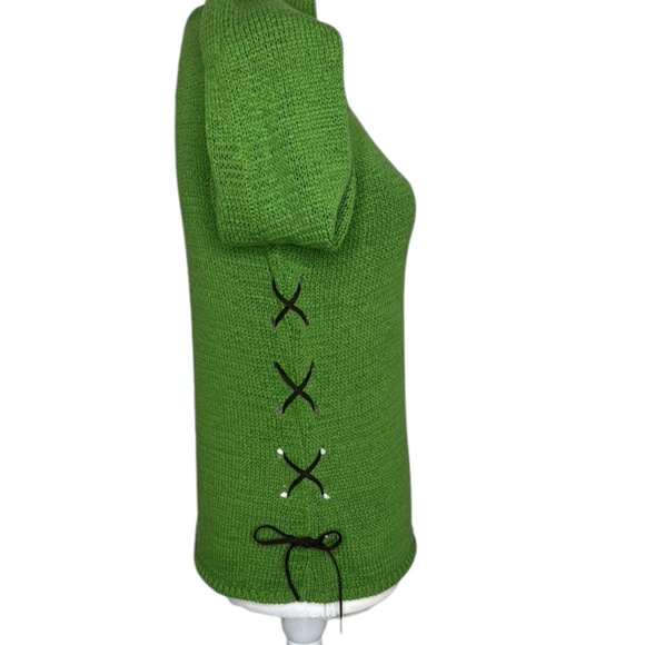 Finity Studio Green Acrylic Cotton V-neck Long Sleeve Leather Laced Sides Sz M - Picture 4 of 11